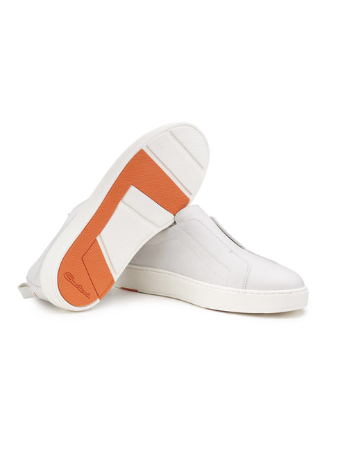 Santoni Sneaker slip-on in pelle da uomo bianca