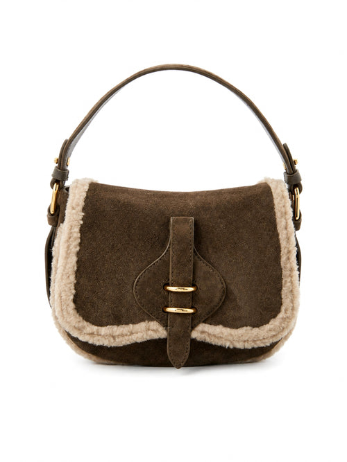 Coccinelle borsa Mavery small in suede fango da donna