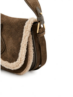 Coccinelle borsa Mavery small in suede fango da donna