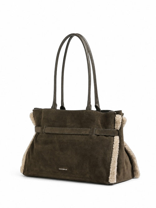 Coccinelle Sabine large borsa da donna in suede fango