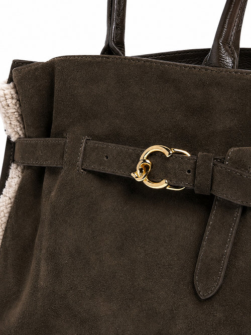 Coccinelle Sabine large borsa da donna in suede fango