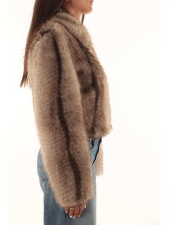 Twinset Giacca in faux fur a stampa sfumata da donna marrone
