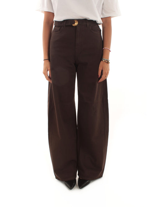 Twinset Pantaloni barrel in bull con cintura da donna marrone