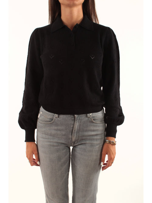 Twinset polo con trafori da donna nero