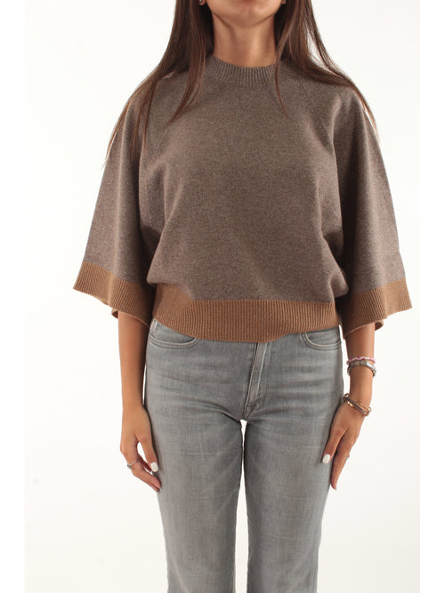 Twinset Maglia cropped in lana e cashmere con lurex da donna taupe/argento