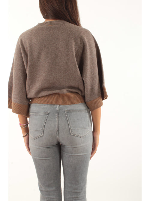 Twinset Maglia cropped in lana e cashmere con lurex da donna taupe/argento