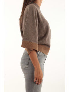 Twinset Maglia cropped in lana e cashmere con lurex da donna taupe/argento