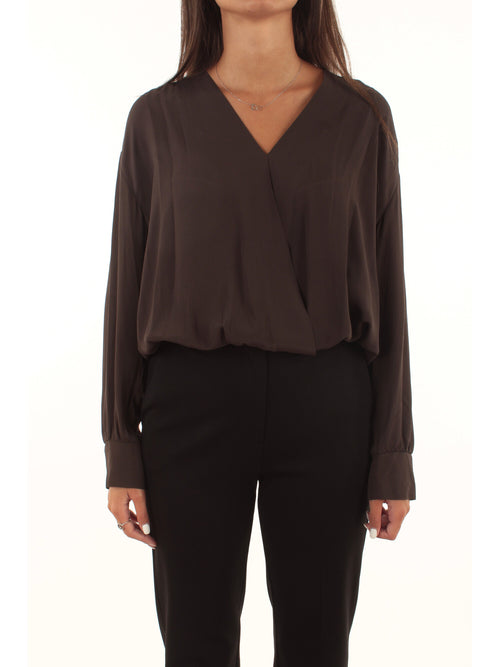 Twinset Blusa doppio uso in crêpe de Chine da donna marrone