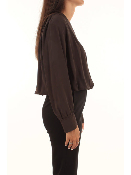 Twinset Blusa doppio uso in crêpe de Chine da donna marrone