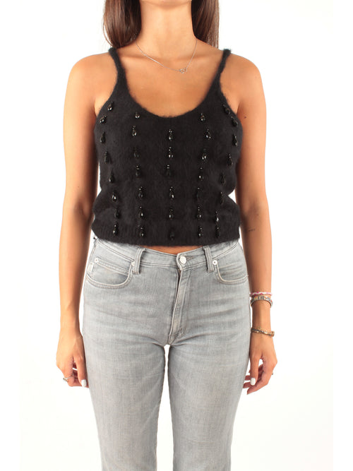 Twinset Top in misto lana spazzolata con ricamo  da donna nero