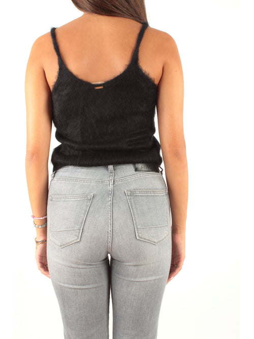 Twinset Top in misto lana spazzolata con ricamo  da donna nero