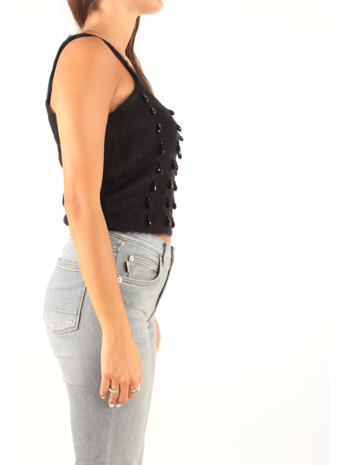 Twinset Top in misto lana spazzolata con ricamo  da donna nero