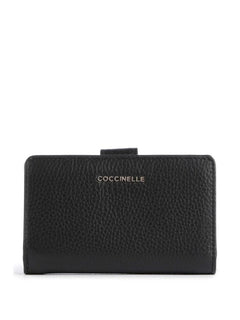 Coccinelle metallic soft portafoglio in pelle con grana da donna nero