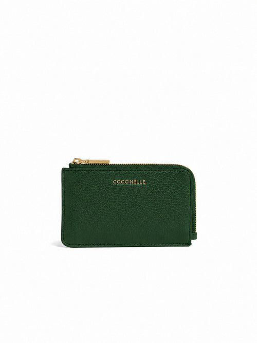 Coccinelle portacarte/monete metallic da donna garden green in pelle