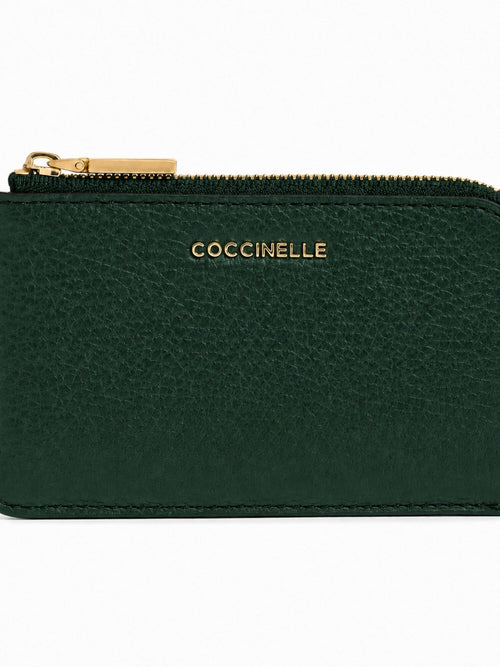 Coccinelle portacarte/monete metallic da donna garden green in pelle