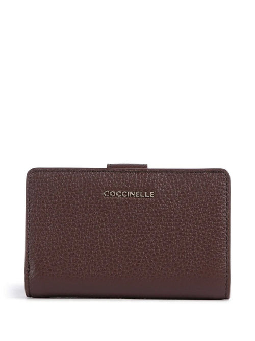 Coccinelle metallic soft portafoglio in pelle con grana da donna berry