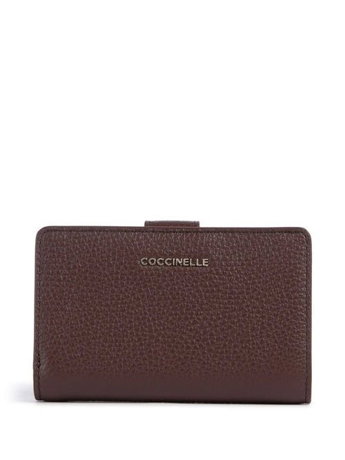 Coccinelle metallic soft portafoglio in pelle con grana da donna berry