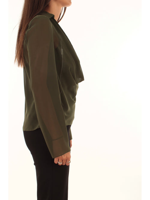 Patrizia Pepe camicia con drappeggio da donna green