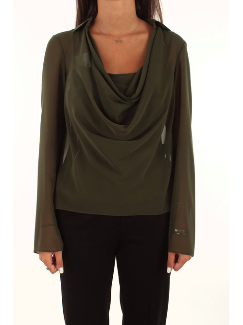 Patrizia Pepe camicia con drappeggio da donna green