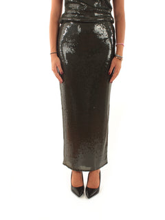 Patrizia Pepe Gonna lunga con paillettes in tulle da donna Mysterious green