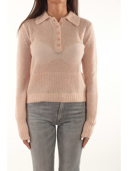 Patrizia Pepe Maglia a polo in misto mohair e lana da donna talco rose