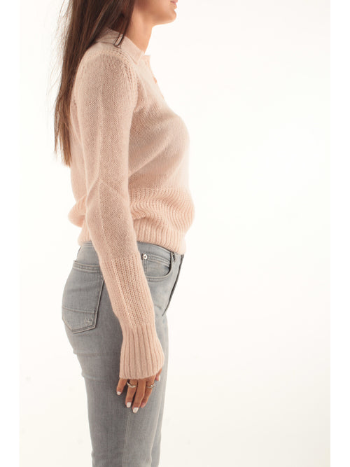 Patrizia Pepe Maglia a polo in misto mohair e lana da donna talco rose