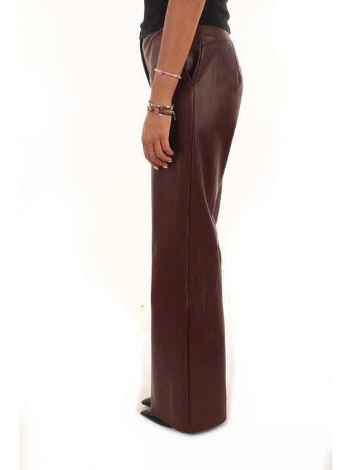 Patrizia Pepe Pantaloni dritti in tessuto spalmato con impunture da donna wood brown