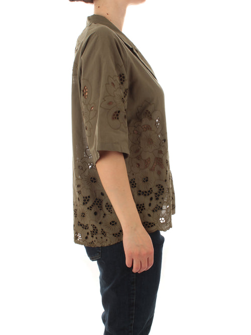Elena Mirò camicia ricamata da donna verde militare