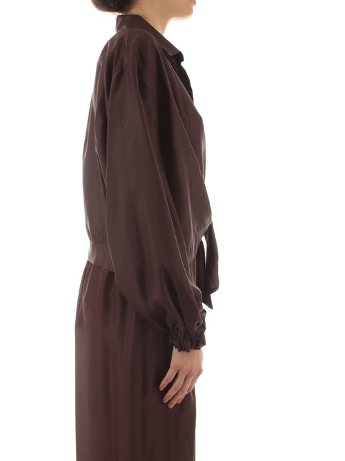 Solotre camicia in raso con nodo da donna cacao