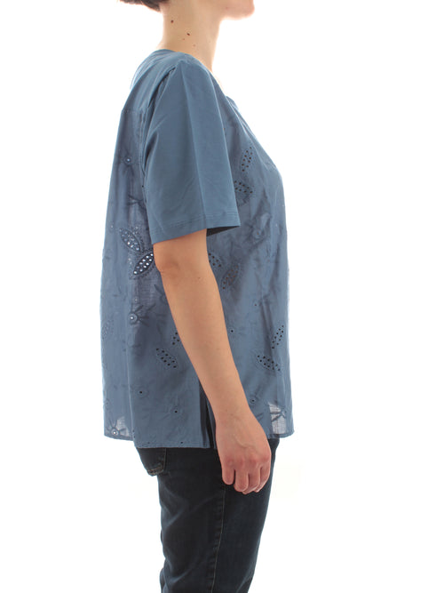 Luisa Viola t-shirt in pizzo sangallo da donna azzurro