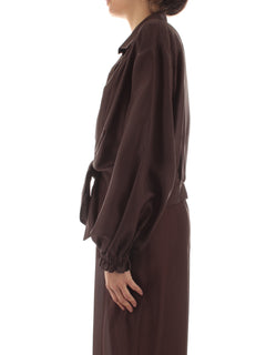 Solotre camicia in raso con nodo da donna cacao