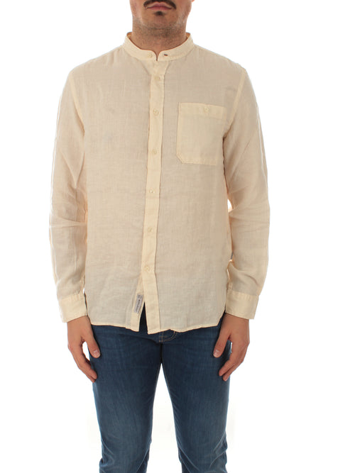 Woolrich BAND COLLAR camicia in lino da uomo milky cream