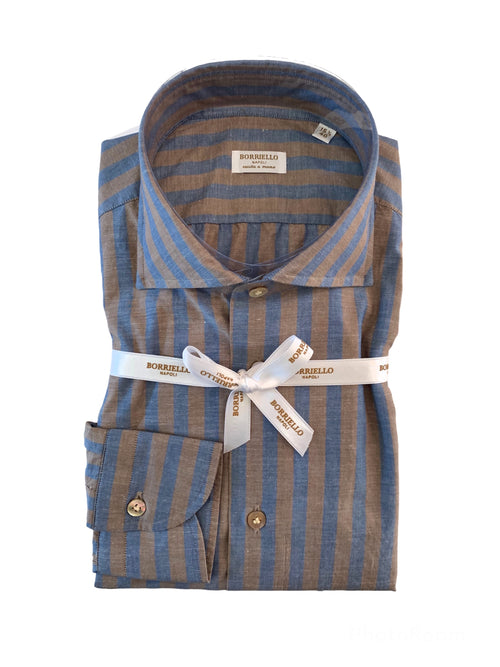 Borriello camicia in cotone a righe da uomo blu/marrone