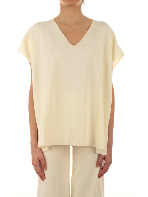 Akep gilet in maglia di viscosa ecologica da donna panna