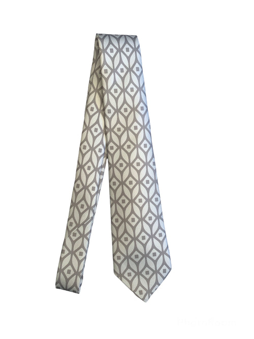 Kiton cravatta in seta da uomo bianco/grigio