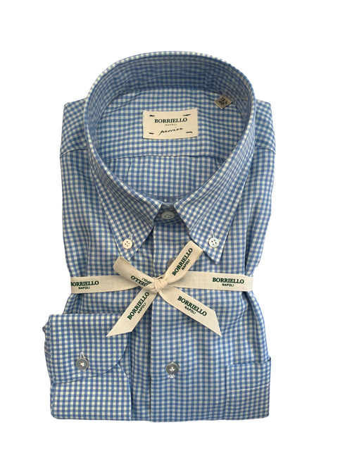 Borriello camicia stampa check da uomo azzurro/bianco,15079