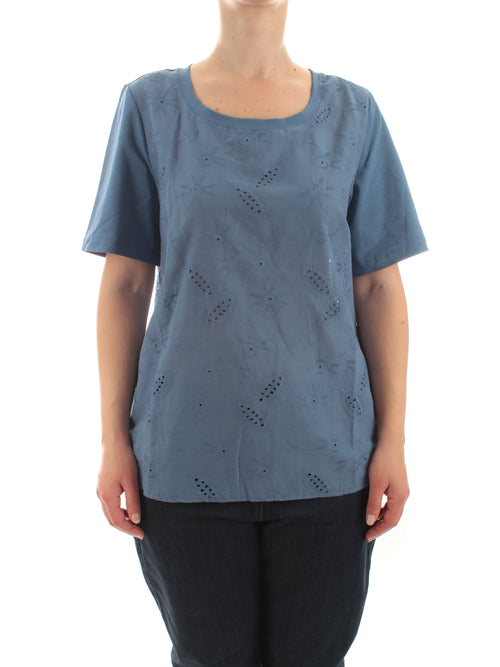 Luisa Viola t-shirt in pizzo sangallo da donna azzurro