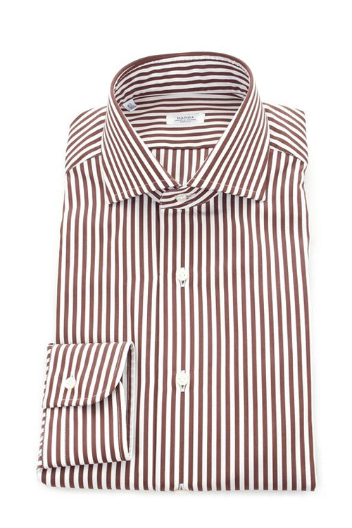 Barba camicia a righe in cotone bianco/marrone da uomo,A2U13P01664003U