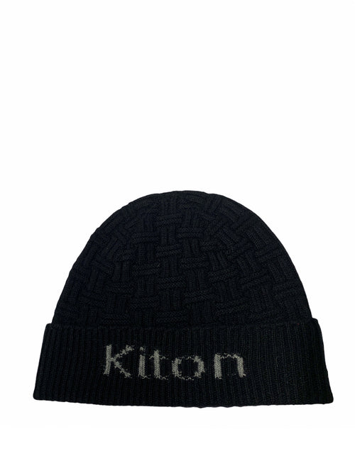 Kiton berretto in maglia con logo da uomo nero,UCAPP04X0285A12006