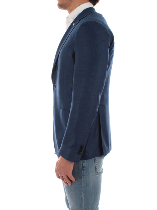Luigi Bianchi Mantova giacca monopetto in lana blu da uomo,2401/22072