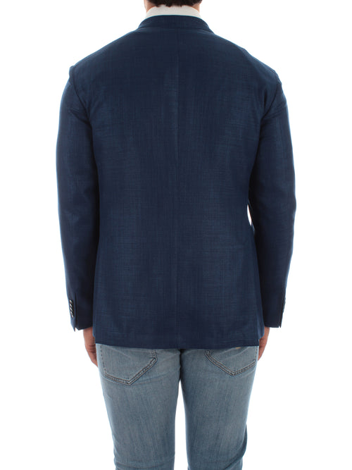 Luigi Bianchi Mantova giacca monopetto in lana blu da uomo,2401/22072