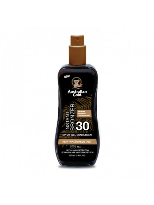 Australian Gold protezione solare 100 ml SPF 30 SPRAY GEL CON BRONZER