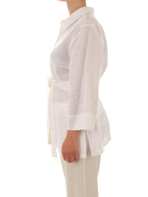 Persona By Marina Rinaldi FELICIT camicia in lino da donna bianco ottico