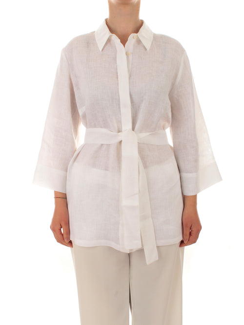 Persona By Marina Rinaldi FELICIT camicia in lino da donna bianco ottico