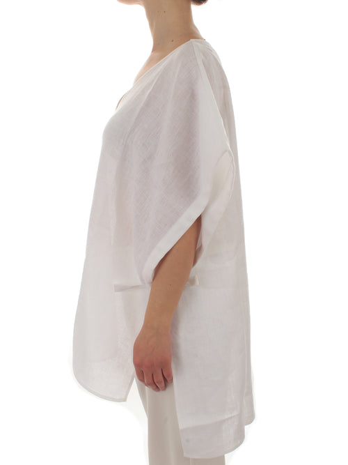 Persona By Marina Rinaldi SAKAI poncho in lino da donna bianco ottico