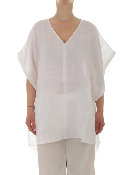 Persona By Marina Rinaldi SAKAI poncho in lino da donna bianco ottico