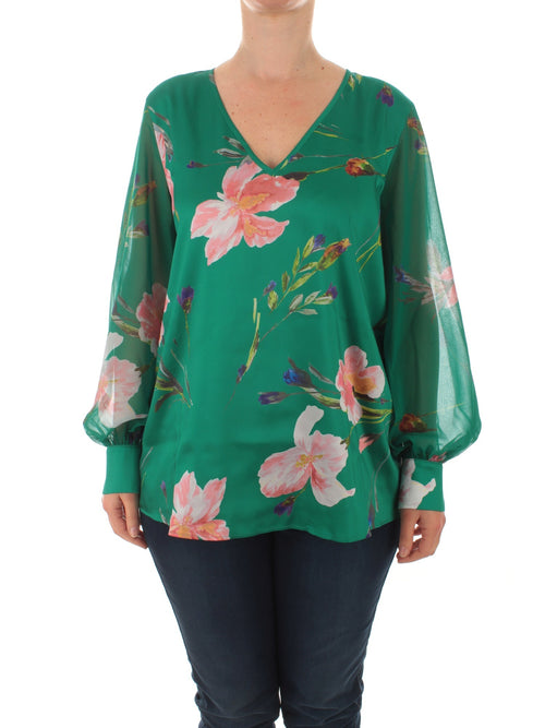 Persona By Marina Rinaldi FILO casacca blusa in twill di georgette verde scuro