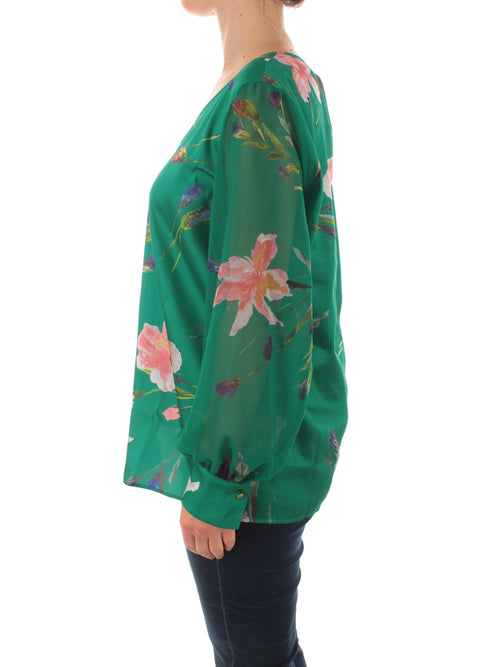 Persona By Marina Rinaldi FILO casacca blusa in twill di georgette verde scuro