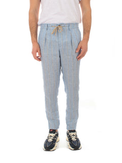 Berwich SPIAGGIA pantalone in lino da uomo sky