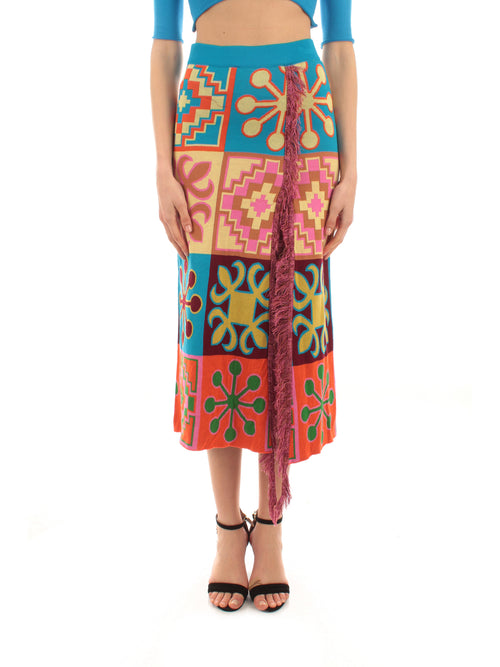 Akep gonna midi in maglia jacquard da donna turchese
